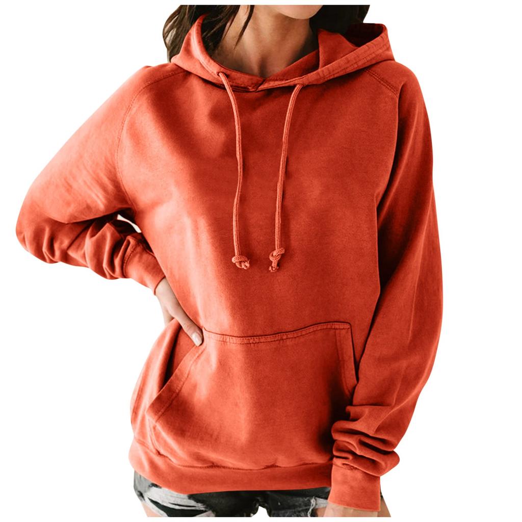 Women's Fashion Leisure Solid Color Pocket Long Sleeve Hooded Pullover Top