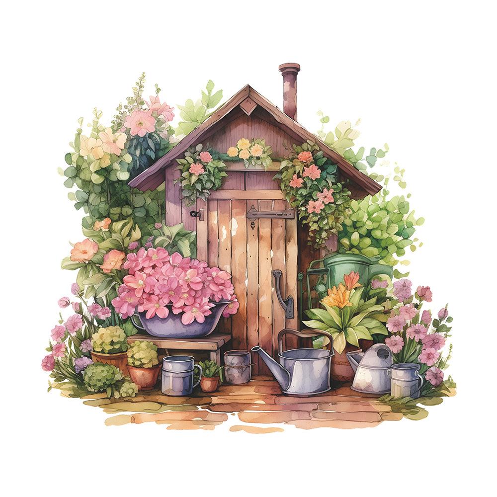 

Креативная расписная маленькая домик цветок растение самоклеящаяся наклейка на стену дверь для декора спальни гостиной 35x39CM разноцветный