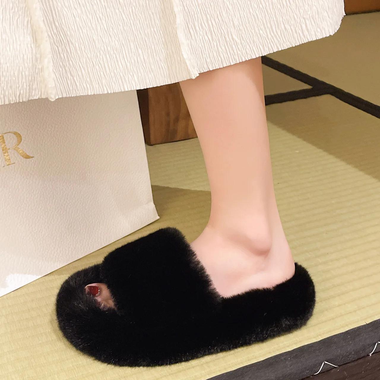 

Модные новые зимние пушистые меховые тапочки 2025 года, женские модные плюшевые пушистые тапочки, домашние тапочки с открытым носком, хлопковая обувь, удобные домашние тапочки 42 чёрный