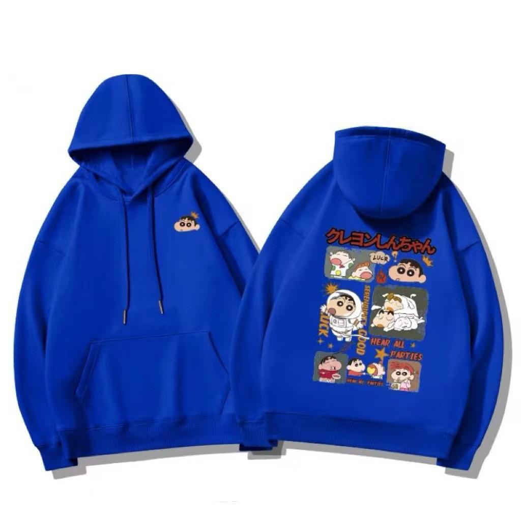 Korean version of cartoon crayon small hooded sweater women's autumn and winter models popular simple and loose trendy brand velvet jacket