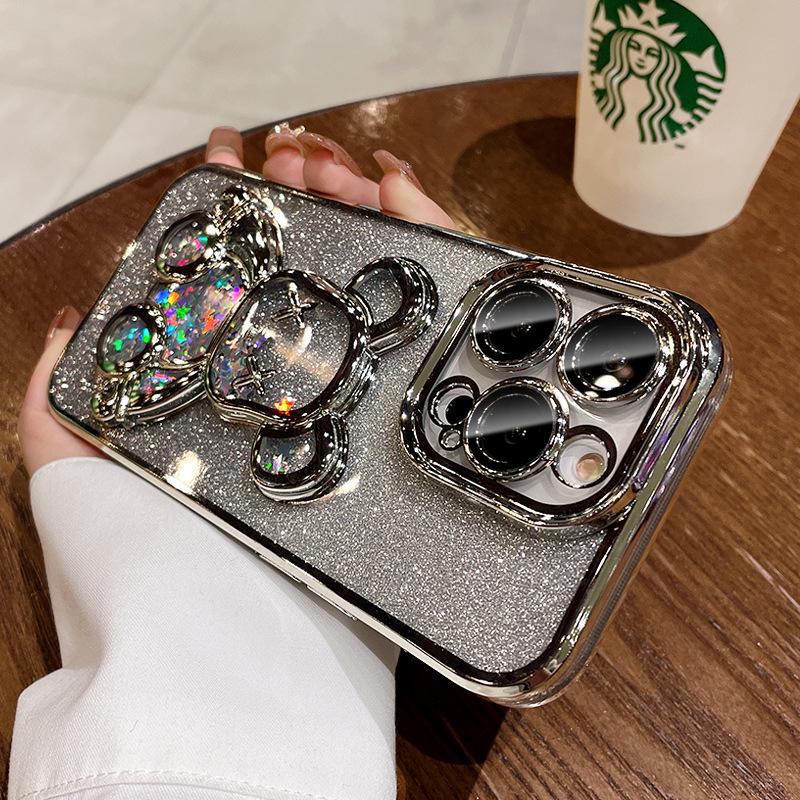 Applicable iPhone17PROMAX mobile phone case electroplating three-dimensional quicksand violent bear Apple 16 gradual change glitter all-inclusive