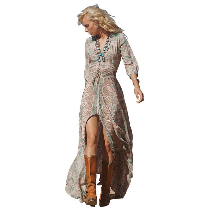 

Женское летнее шифоновое сексуальное платье с принтом, рукавами-семью точками, эластичной талией и V-образным вырезом XXL