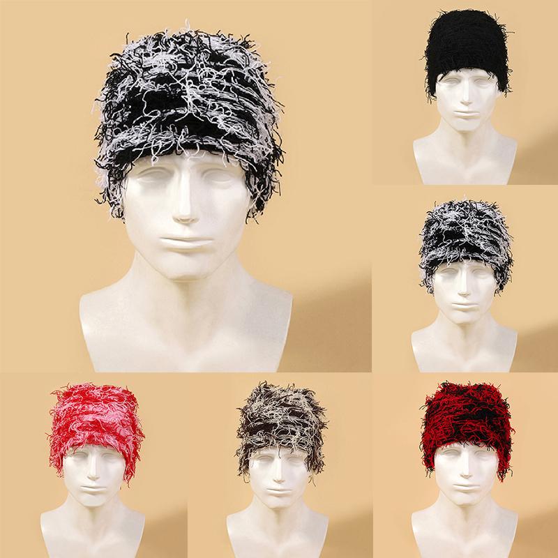 

Зимняя пушистая шапка, теплая шерстяная шапка, вязаная уличная ермолка, осенняя короткая хип-хоп-кепка