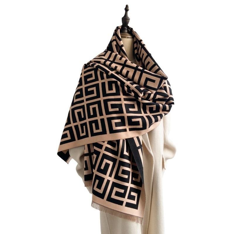 Scarf women's winter high sense versatile imitation cashmere scarf labyrinth grid shawl with dual-purpose warm scarf