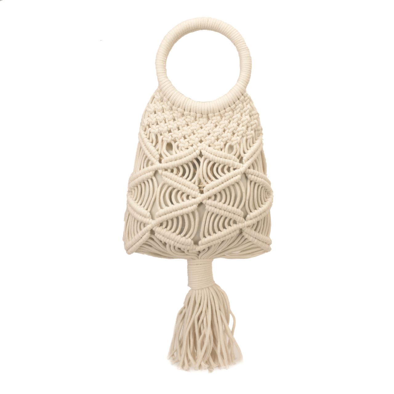 

Casual Boho Handmade Macrame Bucket Bag for Women Hot Sale Woven Tassel Top Handle Bag Summer Beach Vacation Hollow Out Handbag бежевый