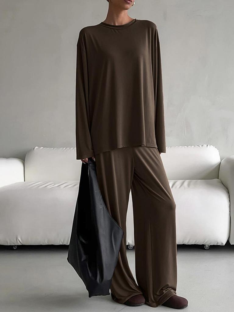 European & American Women's Knit Pajama Set: 2025 Autumn/Winter Loose Round Neck Long Sleeve Top & Pants