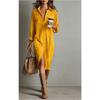 Women's Turn Down Collar Long Sleeve Loose Fit Corduroy Shirt Dress With Button Detail High Waist Solid Color Autumn Casual Commuter Midi Dress Outfit