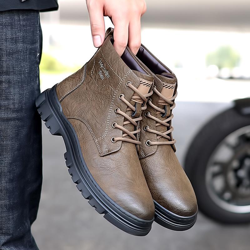 Fashion Men Shoes 2024 New Autumn Winter Thick Sole Warm Leather Boots with Cotton British Style Men Trendy Fashionable Short Work Boots