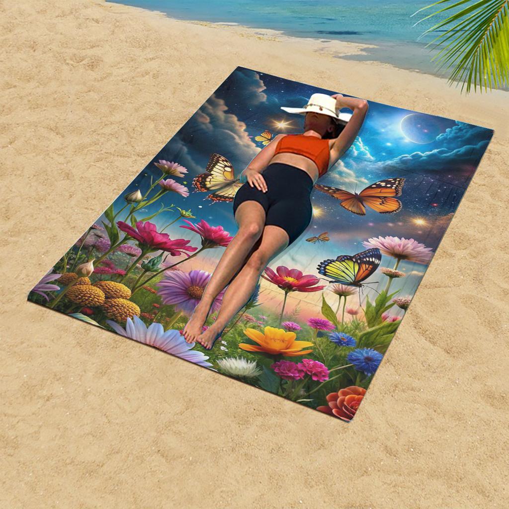 1Pc Dreamy Star Moon Flower Sea Butterfly Beach Towel Romantic Atmosphere Quick Dry Swimming Bath Towel