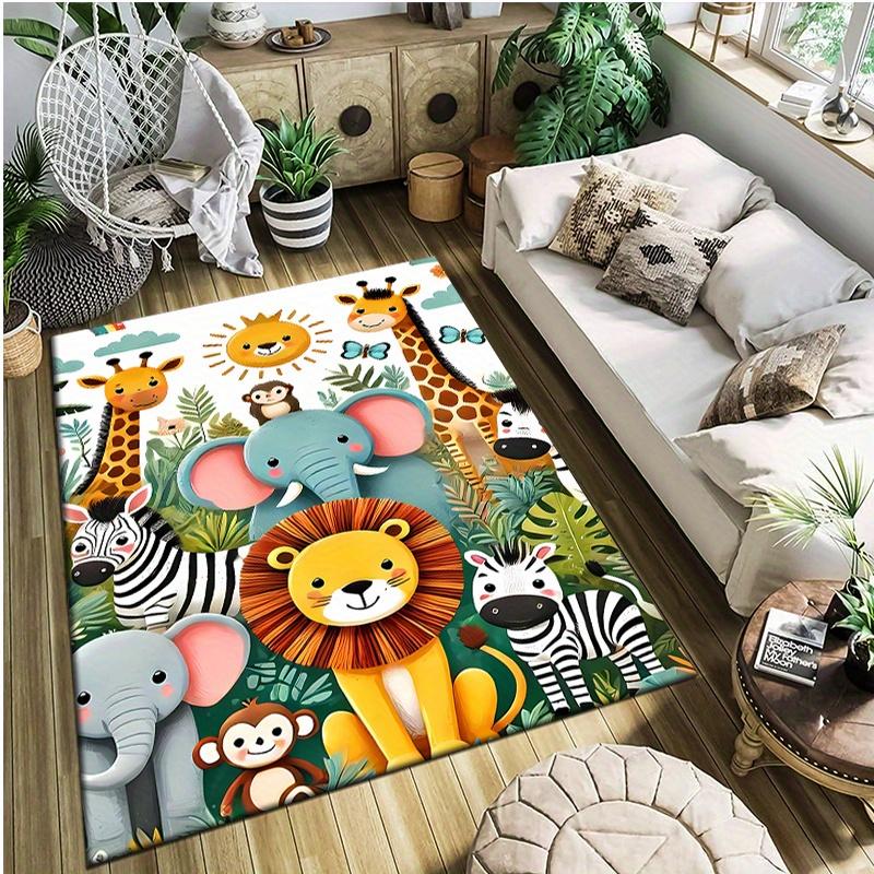 Colorful Cartoon Jungle Animals Non-slip  Play Rug Cute Safari Educational Floor Mat for Bedroom   Decor