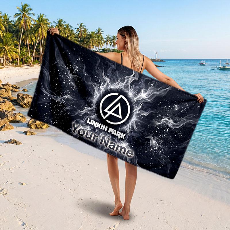 Linkin Park Customized Name Text Beach Towel, Soft Absorbent Towel Beach Pool Travel Personal Gift