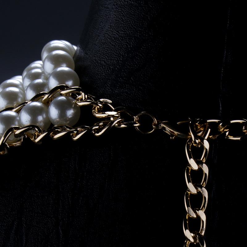 Collana Choker Multi-strato Fatta a Mano con Perle e Catena per Spalle