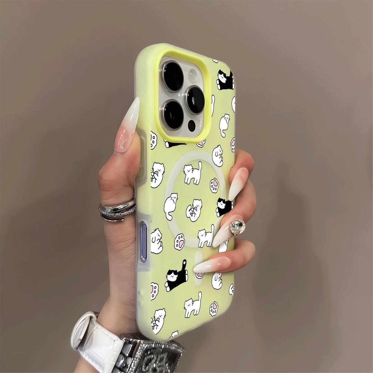 

Jelly Magnetic Phone Case for Apple 17 Pro - Black/White Kittens Design, Frosted Model 13/14/15/17. 15