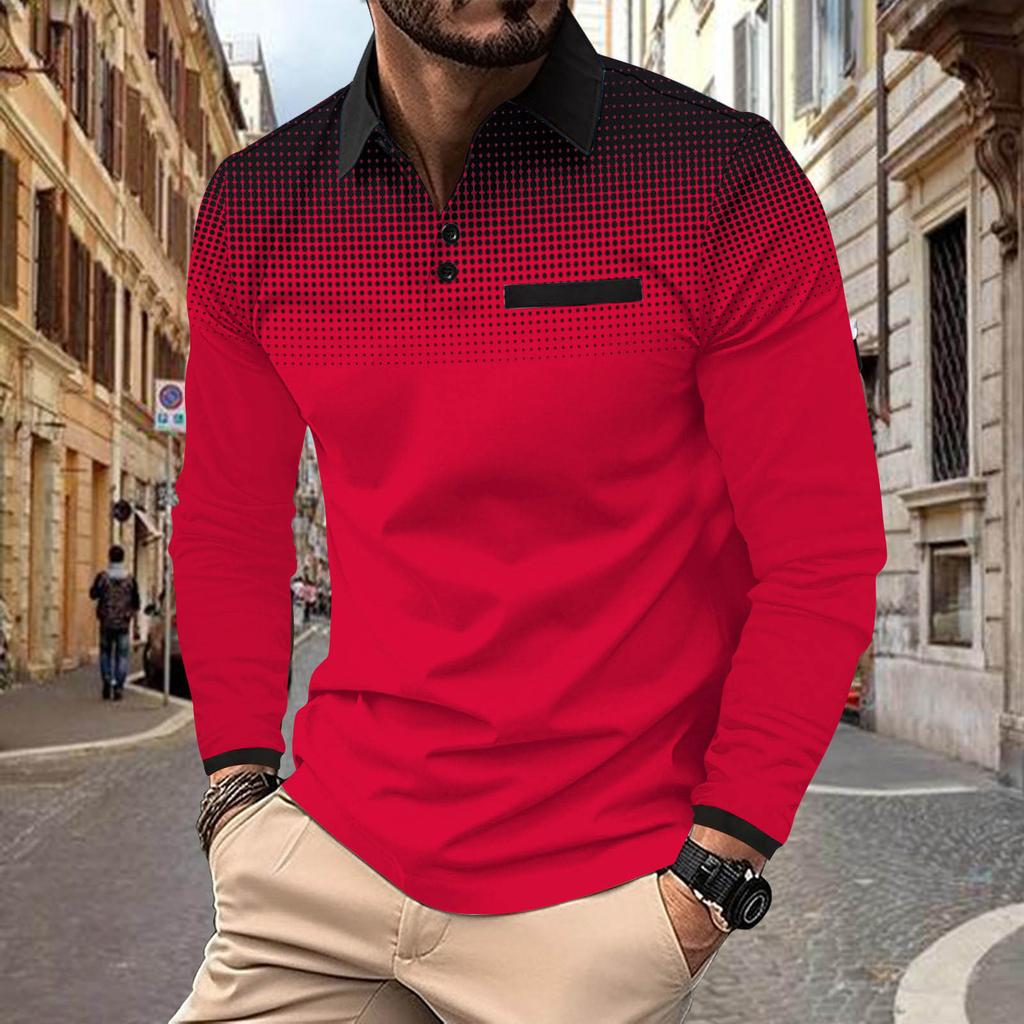 Herren Langarm Poloshirt Bedruckt Punkt Revers Sportoberteile Mode Sweatshirt