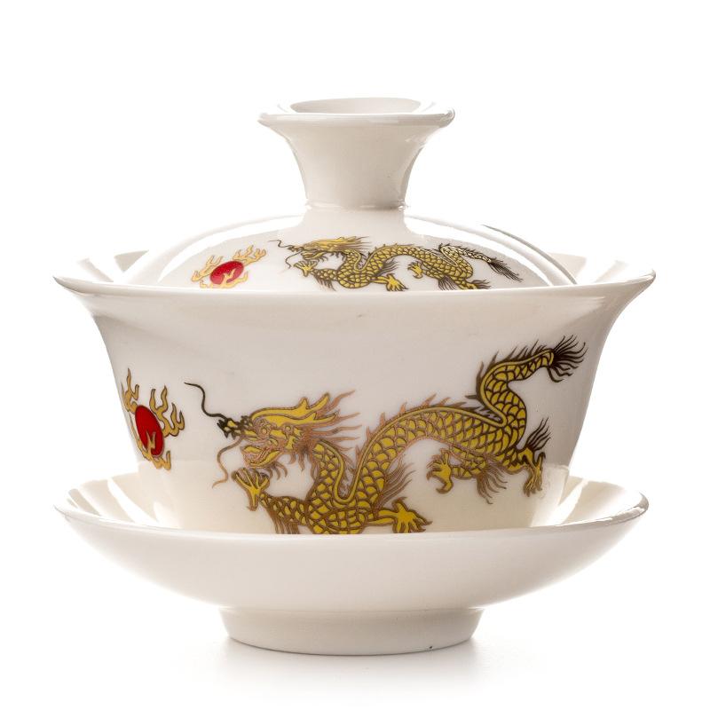 Chinese Traditions Gai Wan Tea Set Bone China Tea Sets Dehua Gaiwan Tea Porcelain Pot Set For Travel Beautiful And Easy Kettle