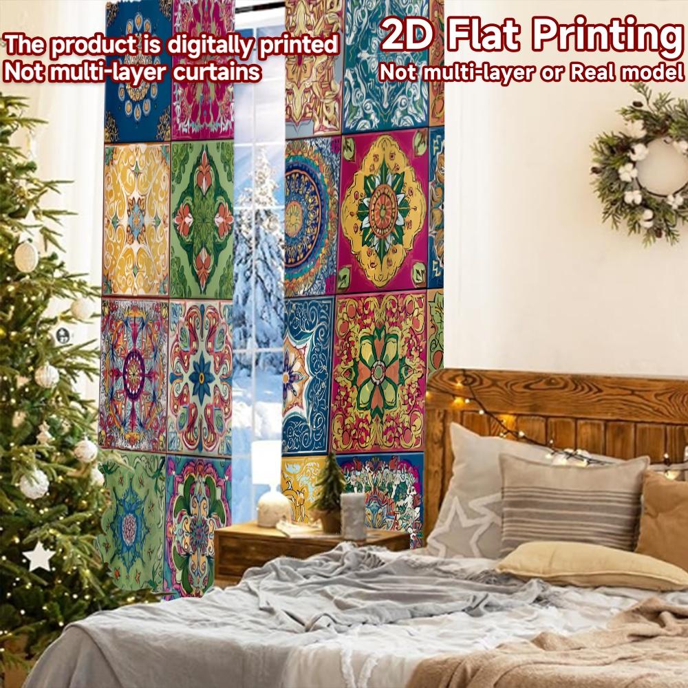 2pcs, 2D FLAT PRINTING Curtains (Without Rod) Mosaic Harmony Halloween Festival Fashion Curtains Fabric Curtains All Seasons