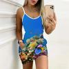 Summer New Style Seaside Print Sleeveless Bodycon Dress with Pockets Sexy Slim Fit Elegant Party Dress