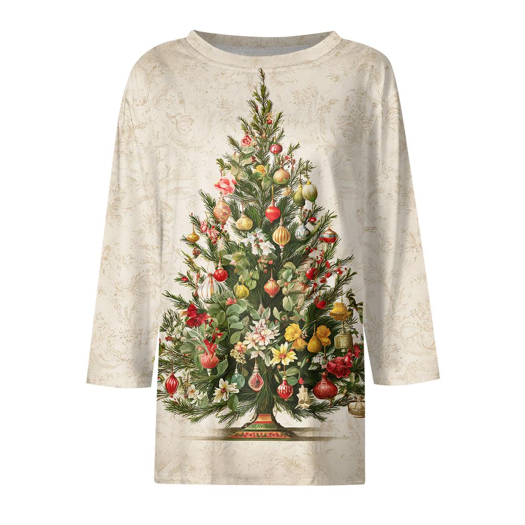 Women's Fashion Casual Round Neck 3/4 Sleeve Loose Printed T-Shirt Ladies Top