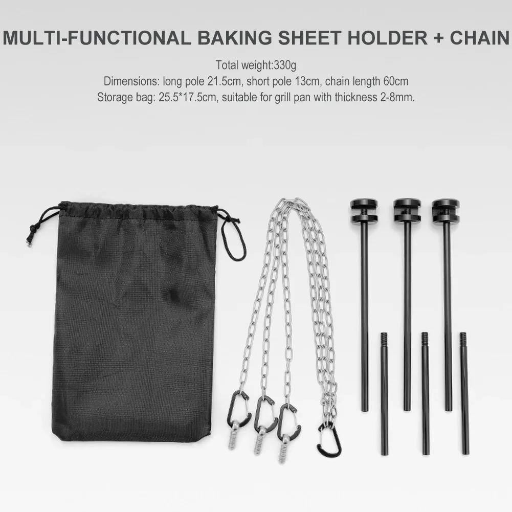 Frying Pan Stand Multifunctional Versatile Grill Pot Rack Portable Adjustable Metal with Chain Outdoor Camping Supplies