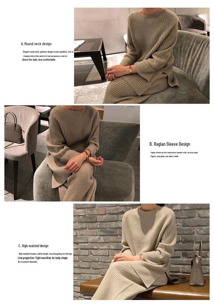 Korean-Style Knit Sweater & Wide-Leg Pants Set for Women - Casual & Versatile Autumn/Winter Fashion