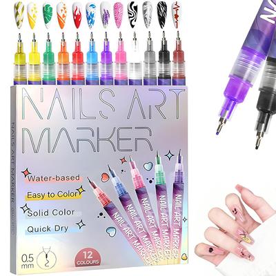 3D Nail Art Pens Diy Set 12 Colors Nail Marker Pens Graffiti Dotting Drawing Painting Liner Pen Quick-Drying Acrylic Paint Pen