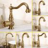 Basin Faucets Solid Brass Vintage Antique Bathroom Faucet Single Handle 360 Degree Swivel Spout Hot Cold Water Basin Mixer Tap