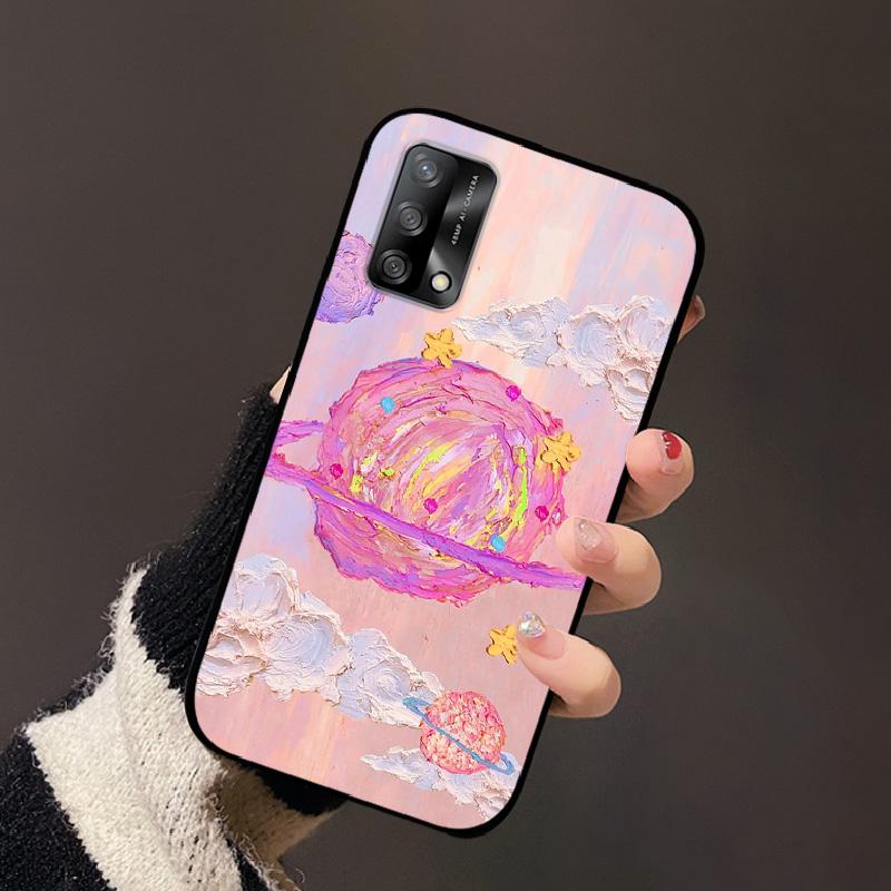 For OPPO A74 4G Oppo F19 Case Luxury Flower Black Soft Silicone Phone Case For OPPO A74 4G Back Cover F19 Coque Cartoon Bumper
