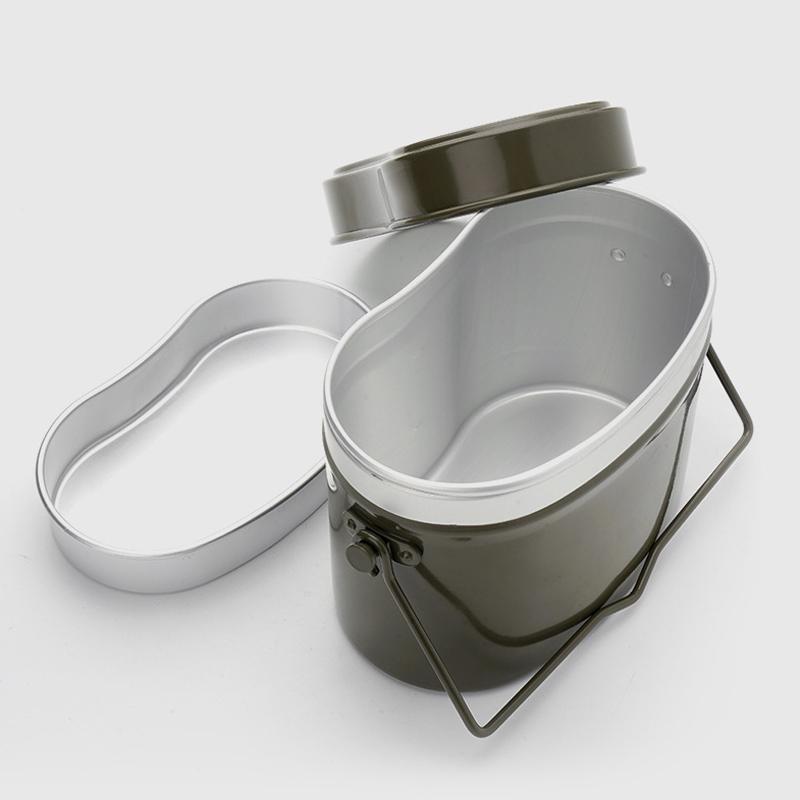 German Style Gray Aluminum Mess Kit Portable Camping Rice Cooker 3 in 1 Lunch Box Cookware for Camping Hiking Outdoor Cooking