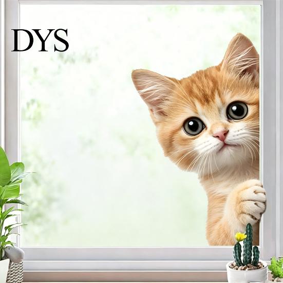 Easy to Apply Glass Stickers Cute Peeking Animal Static Window Clings, Cartoon Cat Dog Wall Stickers, Waterproof Holiday Party Decorations Removable