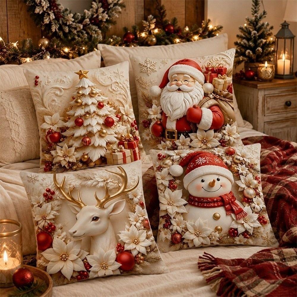 Elk Deer Christmas Pillow Cover Soft Xmas Tree Pillowslip Snowman Pillow Cover Farmhouse Couch