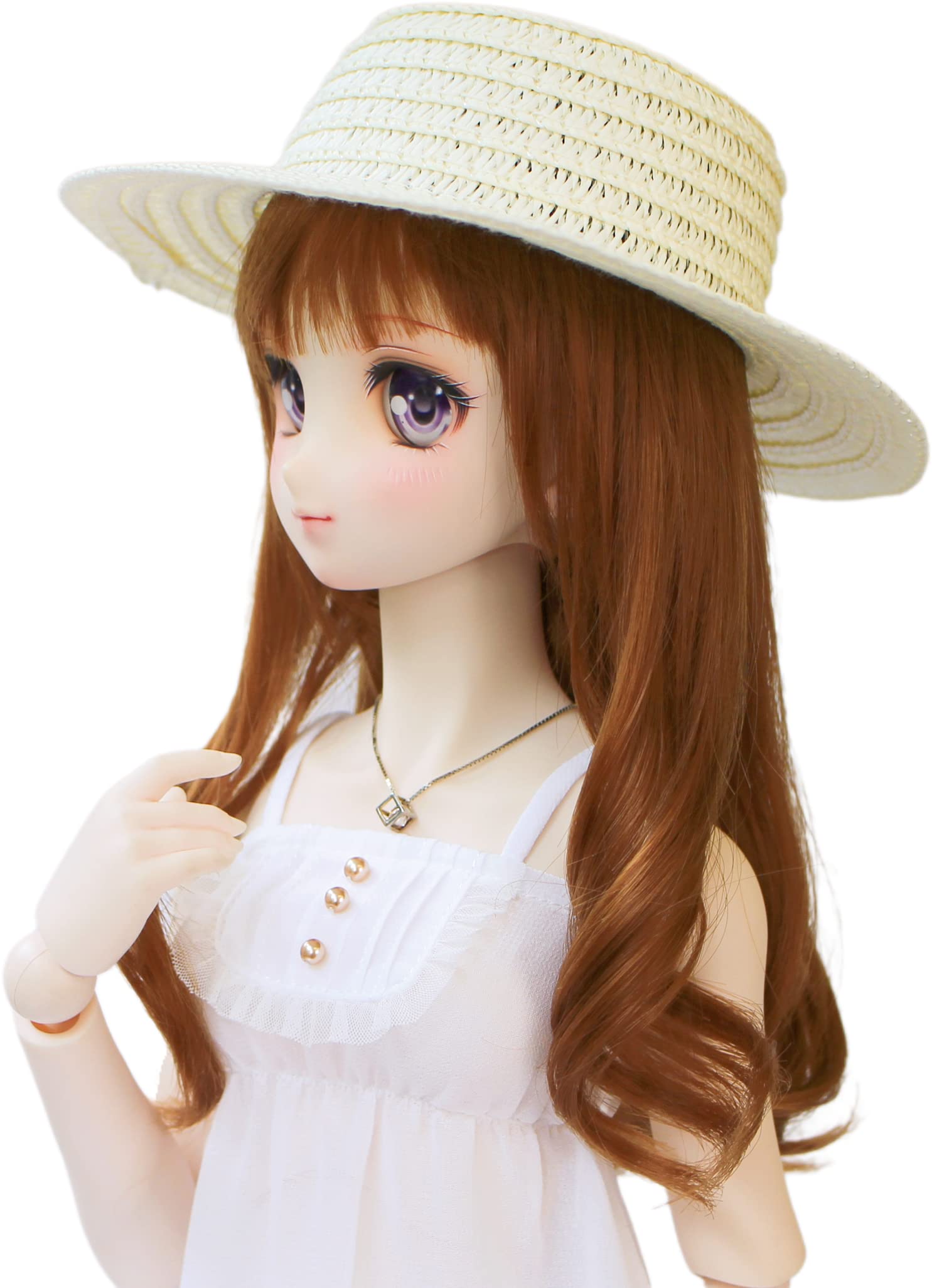 

[Petite Marie] 13 DD MDD Compatible (DDH-01~10 Compatible) Straw Boater Hat, White with Black and White Ribbon, for 9-10 Inches (40cm, 60cm) Dolls,