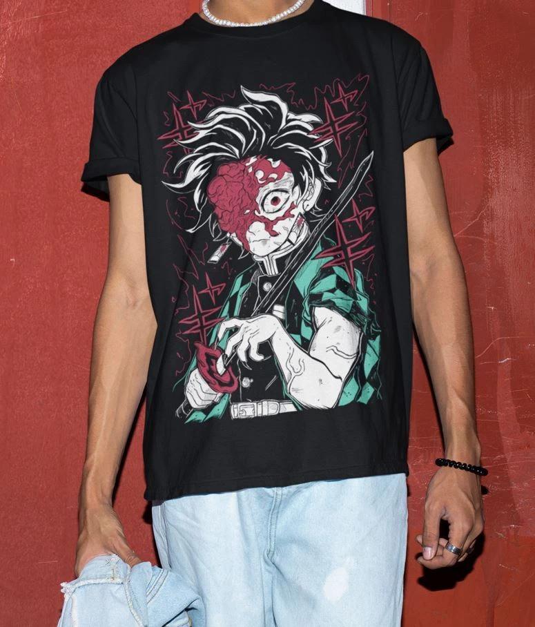 Tanjiro Demon Killer T-Shirt Kimetsu No Yaiba Horror Anime Men's Cotton T-Shirt Summer New Men's and Women's Streetwear