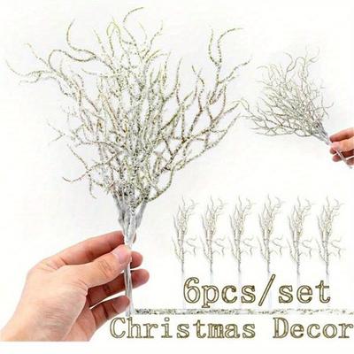 6/12pcs Bundle White Grass Snow Pine Branch Simulation Flowers Artificial Plant Wedding Ornament Party Supply Christmas Decor