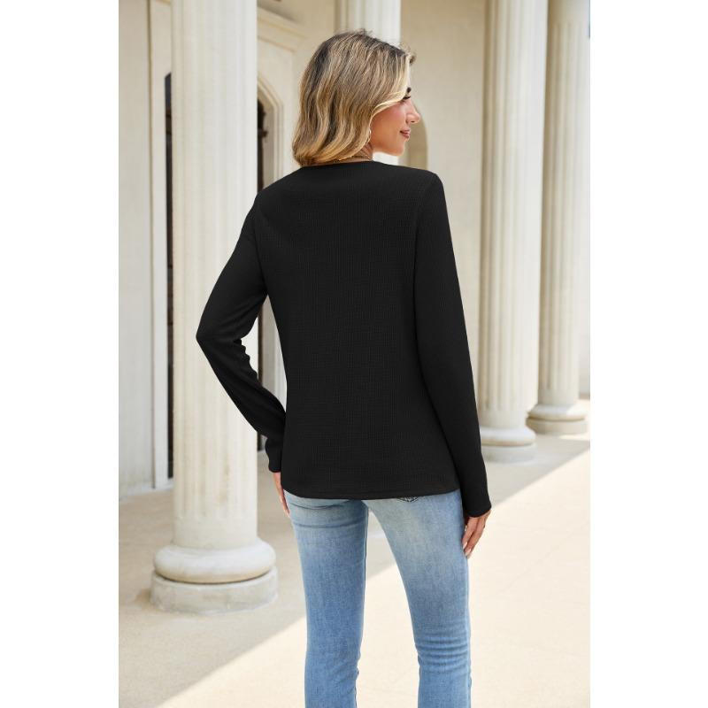 Women Solid Color Crew Neck Lace Patchwork Loose Long Sleeve Casual T Shirt