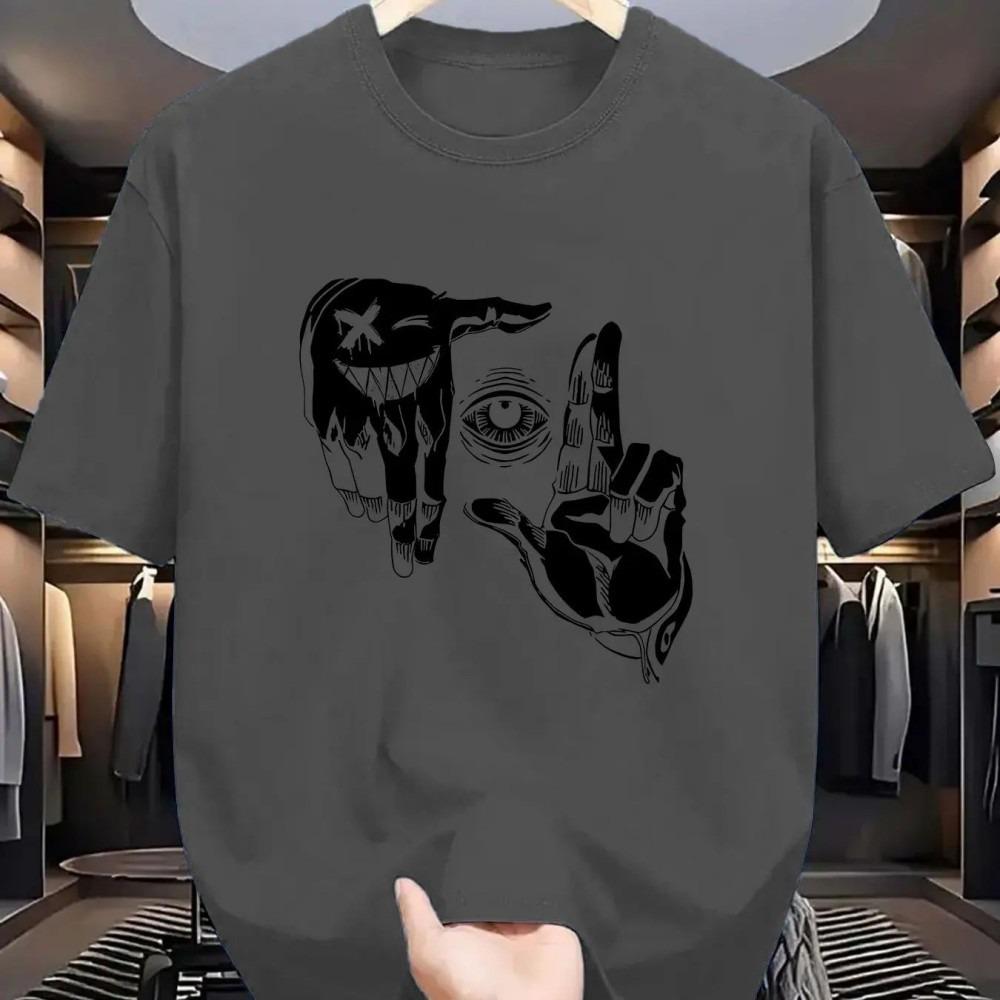 Summer Fashion Men's Gothic Letter Cross Print Round Neck T-shirt Outdoor Street Style Tees Top