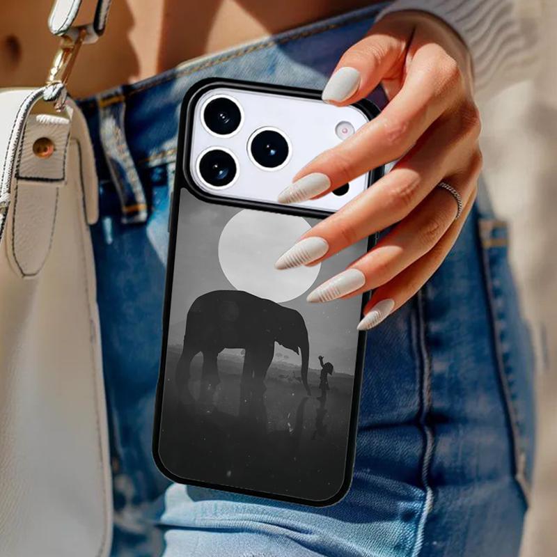 Baby Elephant Moon Phone Case For iPhone 17 Air 14 15 13 12 Max Cover For Apple 14 15 16 16e 11 Pro Max Plus Coque