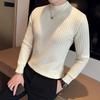 Solid Color Men's Striped Knit Sweater British Style Slim Fit Half Turtleneck Men's Casual Sweaters All Match Long Sleeve Pullovers Man