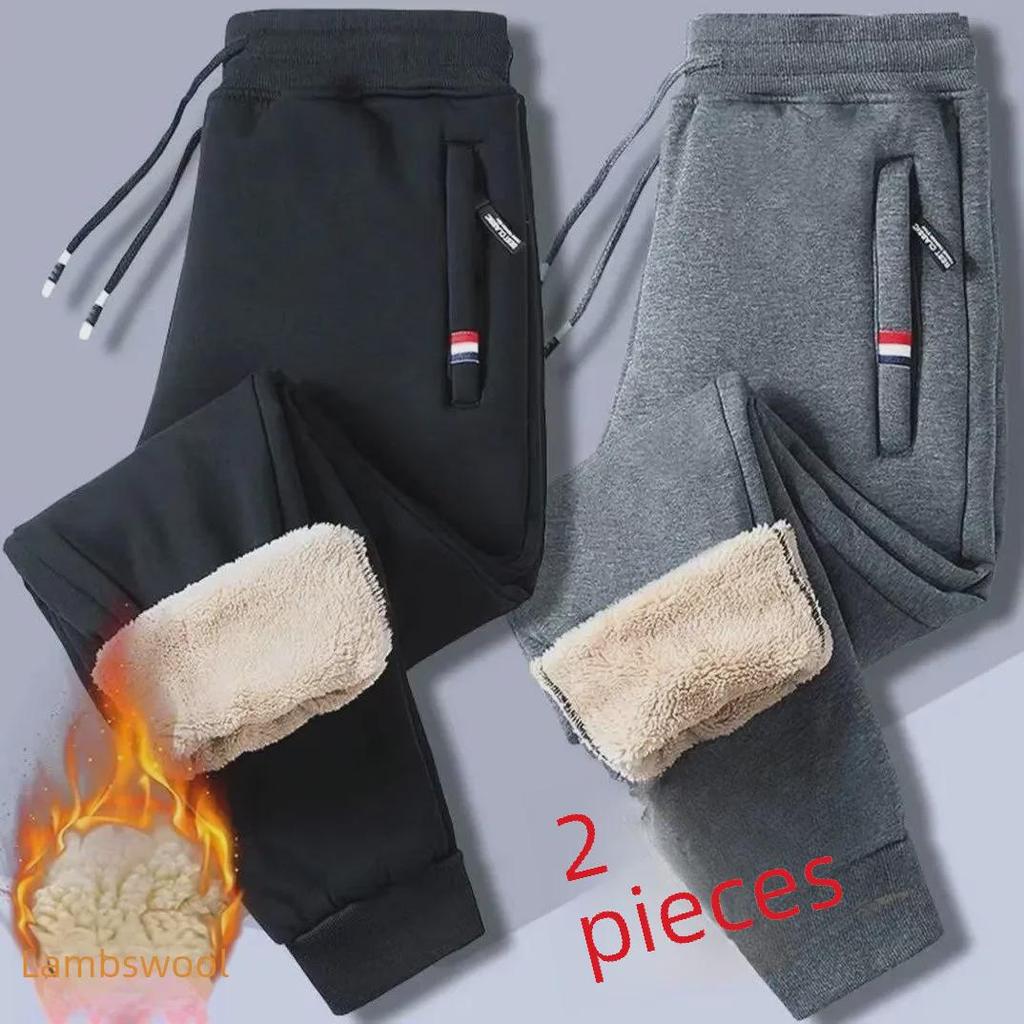 Herren Große Plüsch Verdickte Winter Freizeit Hose: Lockere, Warme Lammleder Sporthose mit Bündchen