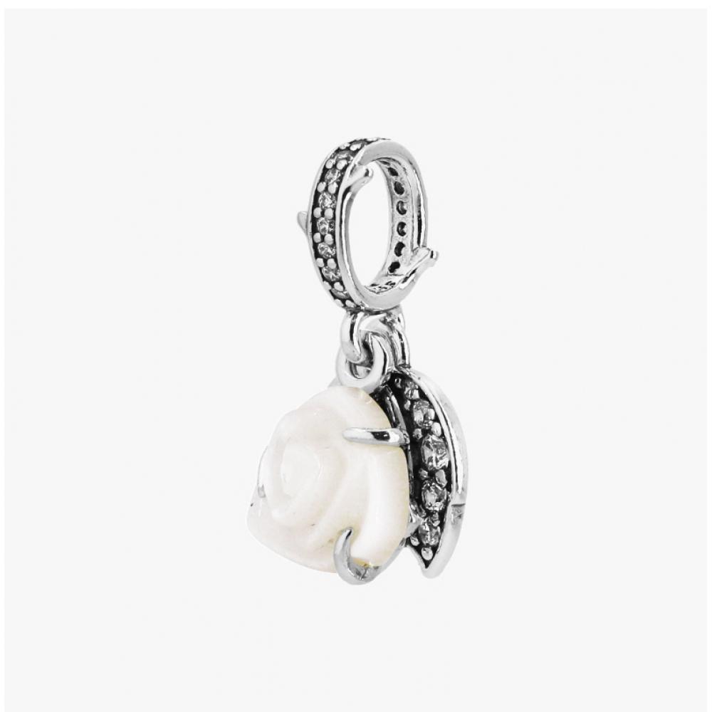 PAndora 793200c01 White Rose In Bloom Double Pendant And Dangle Silver Charm