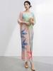 Miyake Women's Summer Long Dress: High-End, Loose, Plus Size, Printed Batwing Sleeve, Elegant Skirt.