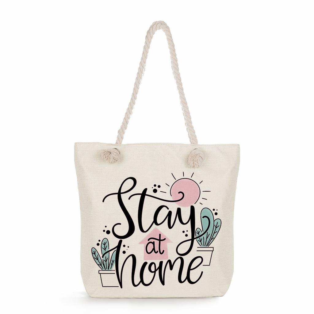 Multifunctional Trendy Letters Printed Thick Rope Shoulder Beach Bag Casual large capacity handbag 7593