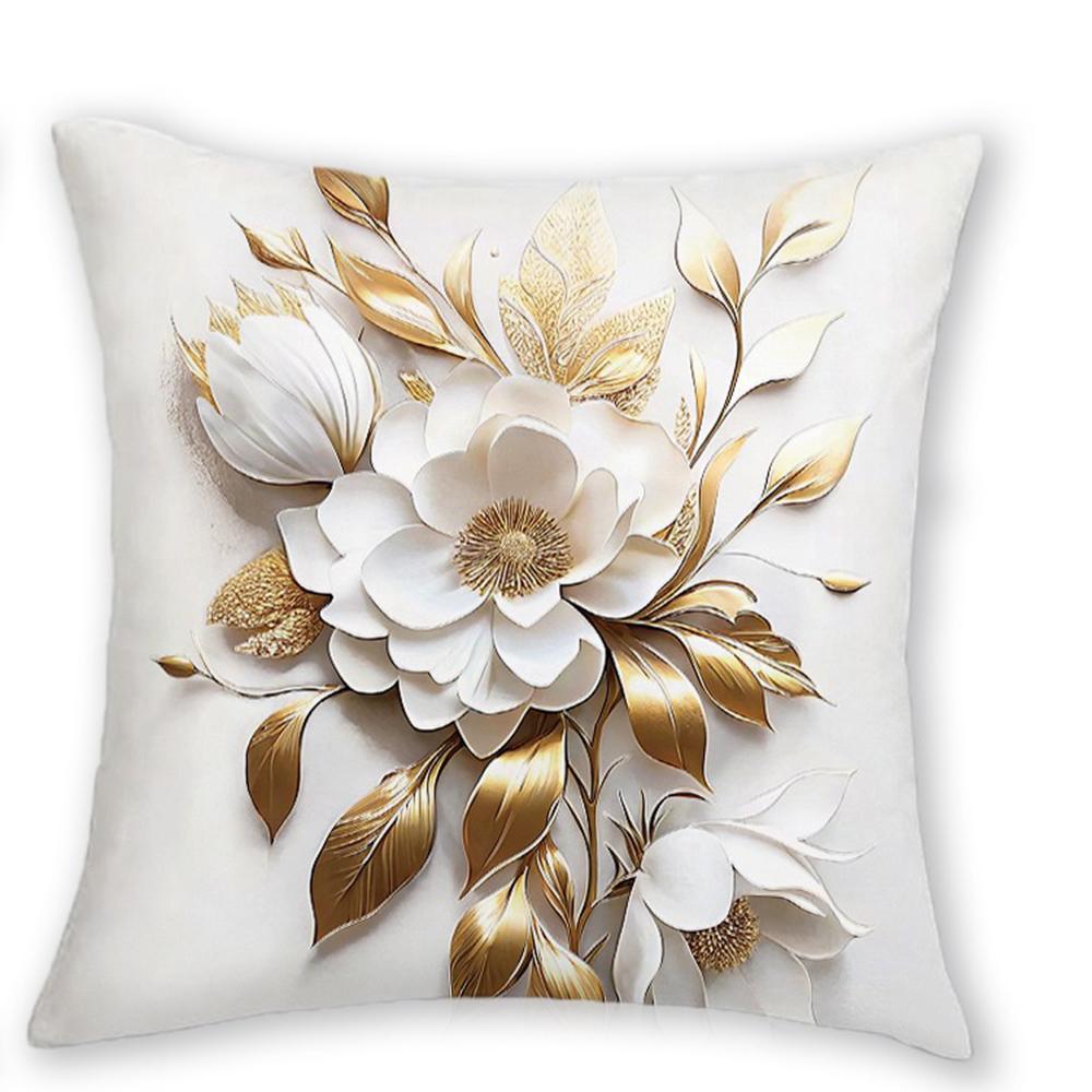 Elegant Gold - and - White Floral Pillow CoversLiving Room Sofa Cushion Cover, Soft and Comfortable, Bedroom Room Decoration