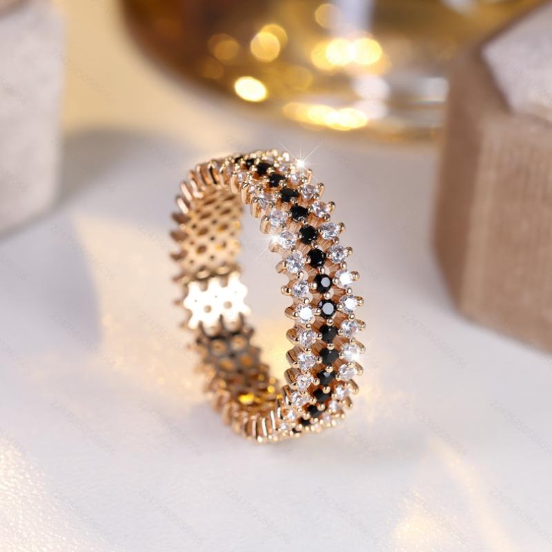 Luxury Black White Zircon Round Full Circle Simple Niche Versatile Women's Ring Fashion Zircon Engagement Wedding Party Gift