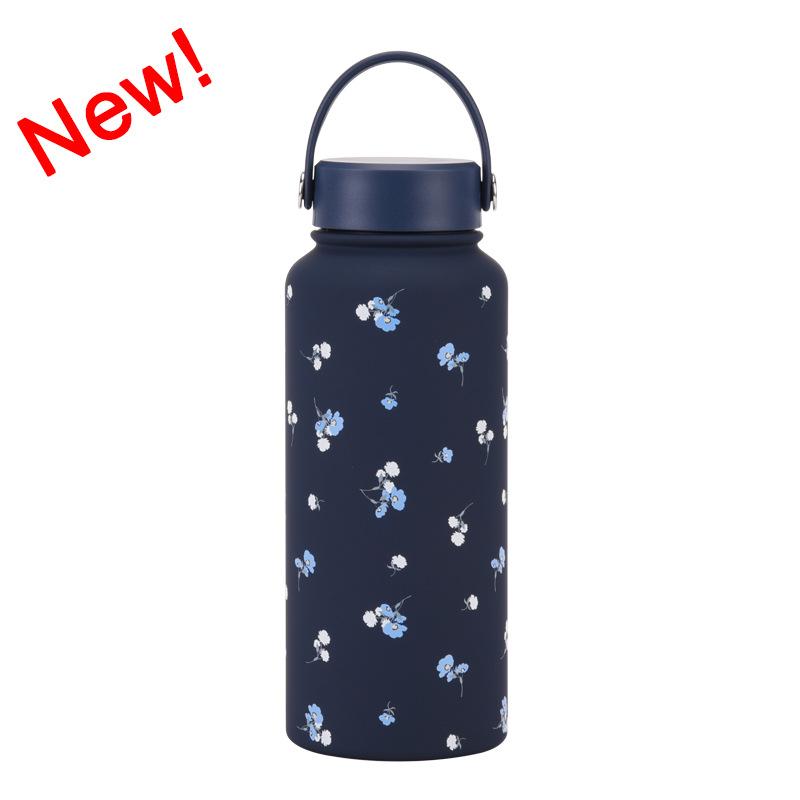 1L Thermos Cup Large Capacity Wide Mouth Portable Vacuum Sports Kettle Outdoor Printing Water Cup Female