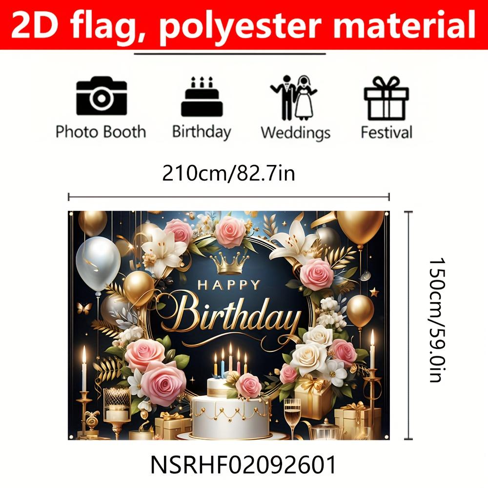 1 Piece, Elegant Birthday Flag, Floral and Gold Design, with Cake, Gift and Candle, Birthday Party Decoration