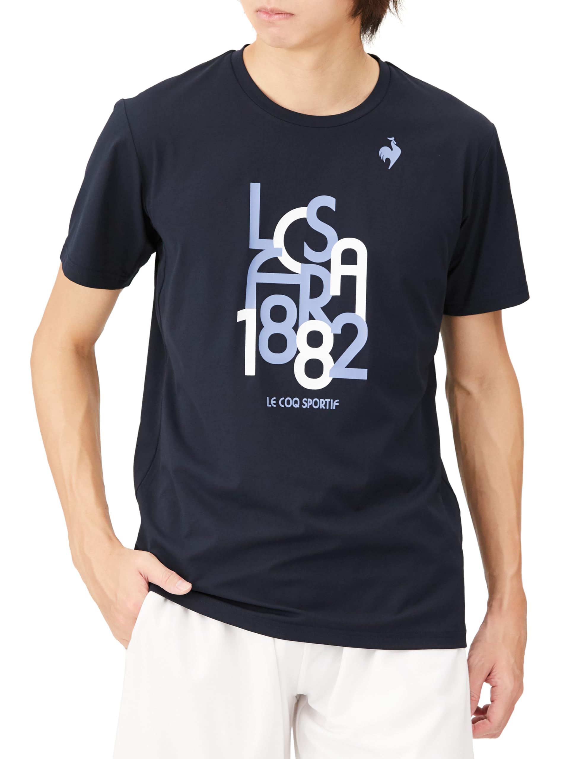 

Футболка Coq Tennis Logo Practice Short Sweat Quick UV Protection NV [Le Sportif], рубашка, рукав, тренировочная, впитывающая, сухая, (UPF50+)