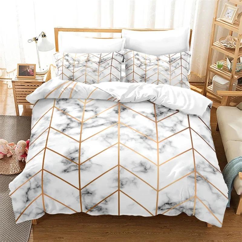 Geometric Marble Duvet Cover Stripe Triangle Bedding Set Luxury Comforter Cover With Pillowcases Twin Full For Adults Kids Decor