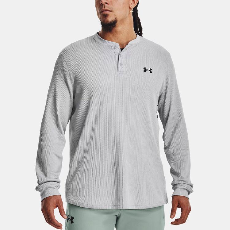 Under Armour Solid Logo Crew Neck Pullover Long Sleeve T-Shirt Men Tops Modern-Gray 1302356-012