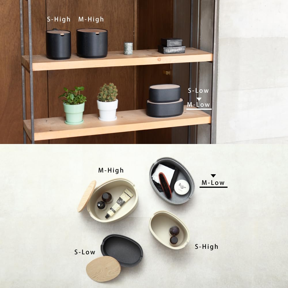 ideaco Oval Box M Low Stone Sand White, with Lid, Small Item Storage, 21.5cm Wide X 15.5cm Deep X 8cm High