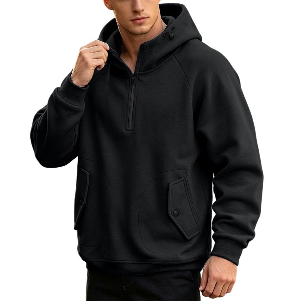 Men's Casual Loose Fit Half-Zip Hooded Pullover for Spring and Wear